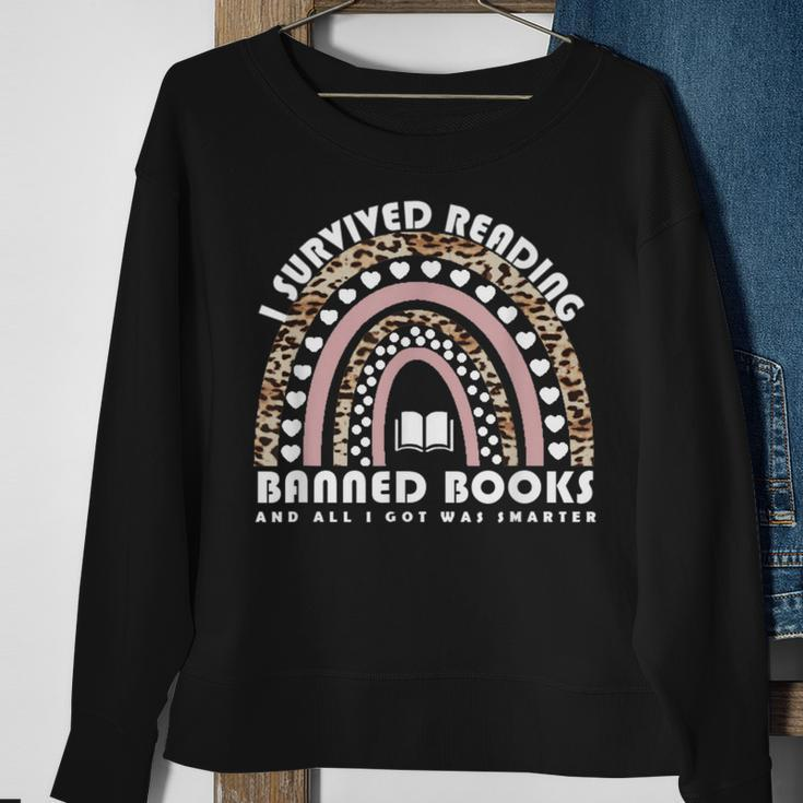 I Survived Reading Banned Books Leopard Librarian Bookworm Sweatshirt Gifts for Old Women