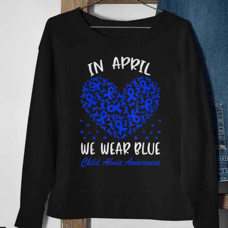 In April We Wear Blue Child Abuse Prevention Awareness Heart Sweatshirt Gifts for Old Women