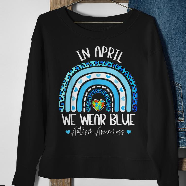 In April We Wear Blues Autism Awareness Month Puzzle Rainbow Sweatshirt Gifts for Old Women