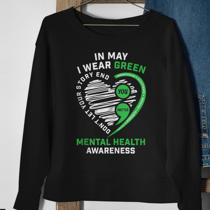In May We Wear Green Semicolon Mental Health Awareness Month Sweatshirt Gifts for Old Women