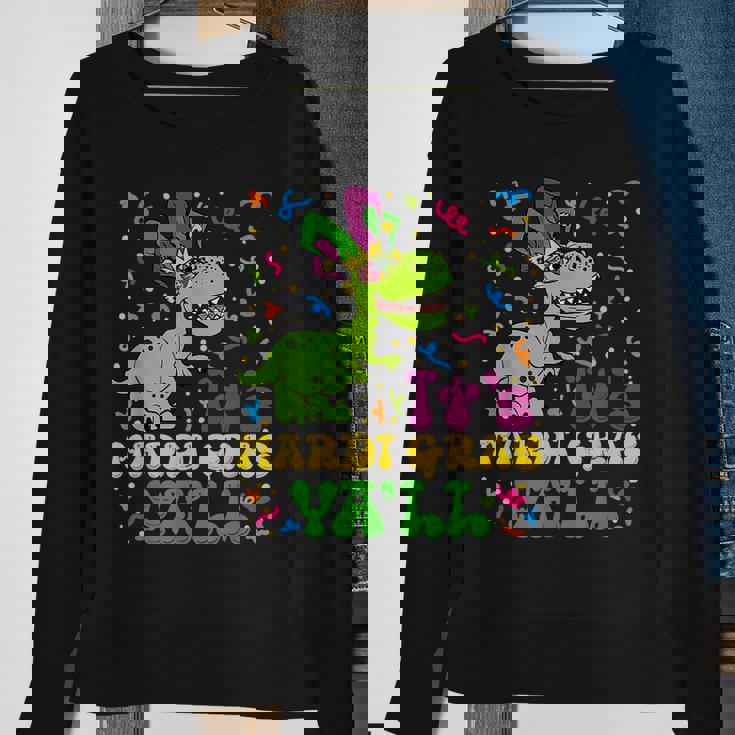 Its Mardi Gras Yall Funny Dinosaur Mardi Grawr Bead Costume Sweatshirt Gifts for Old Women