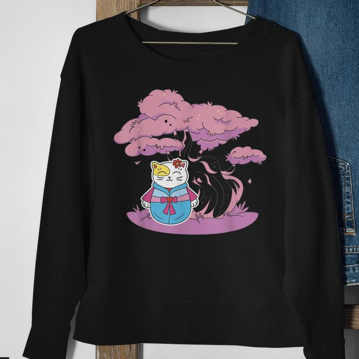 Katze Asiatisch Sakura Baum Kawaii Sempai Sweatshirt Geschenke für alte Frauen