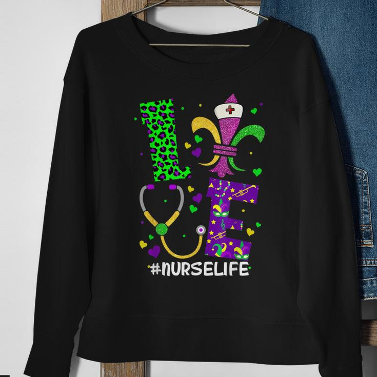 Leopard Love Nurse Life Scrub Nurse Mardi Gras Women Rn Icu V2 Sweatshirt Gifts for Old Women