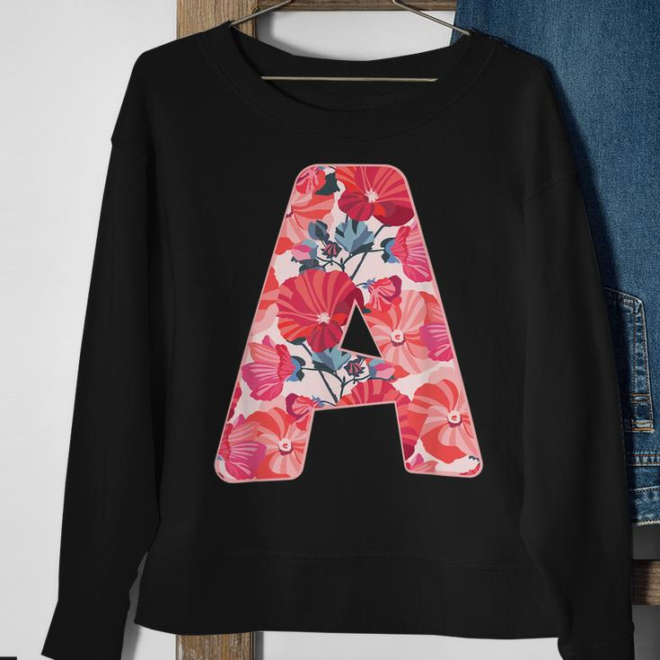 Letter A Sign Alphabet Last Name Vowels Flower Nature Gift Men Women Sweatshirt Graphic Print Unisex Gifts for Old Women