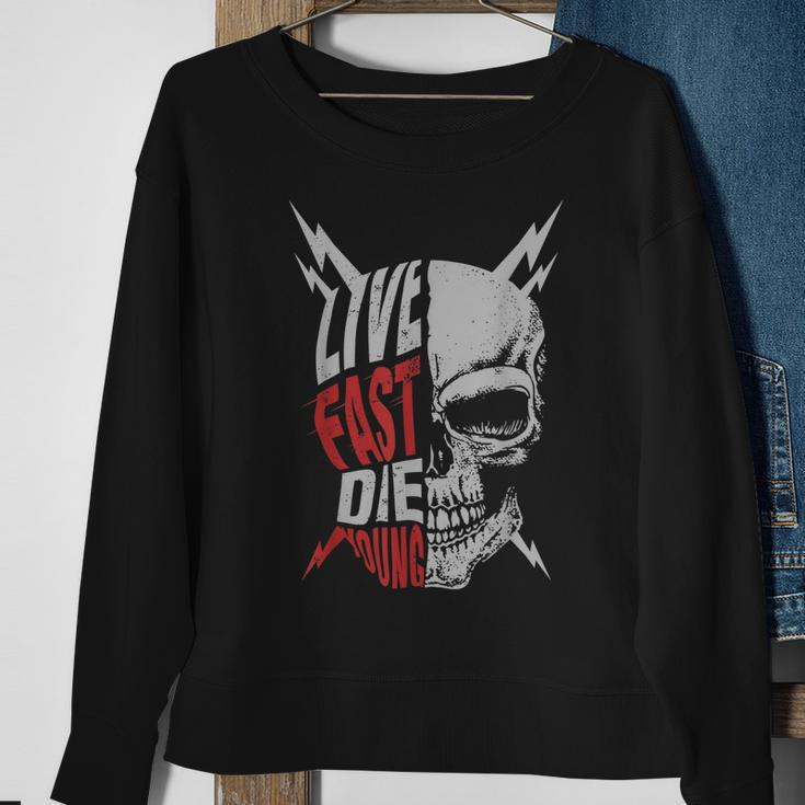 Live Fast Die Young Vintage Distressed MotorcycleSweatshirt Gifts for Old Women