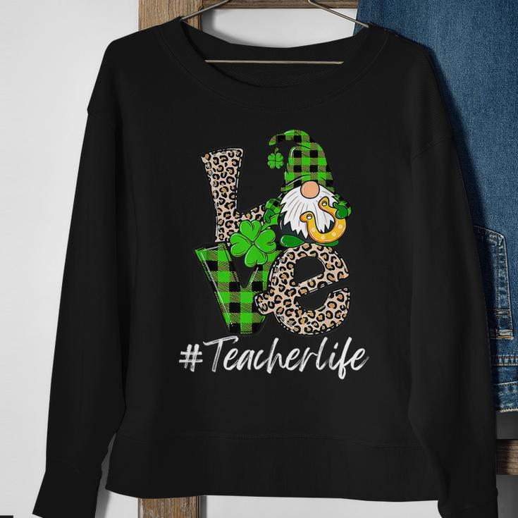 Love Teacher Life Gnomies St Patricks Day Gnome Shamrock Sweatshirt Gifts for Old Women
