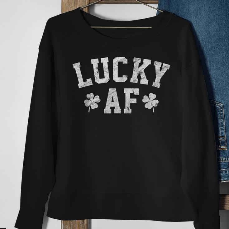 Lucky Af Mens Distressed St Patricks Day Sweatshirt Gifts for Old Women