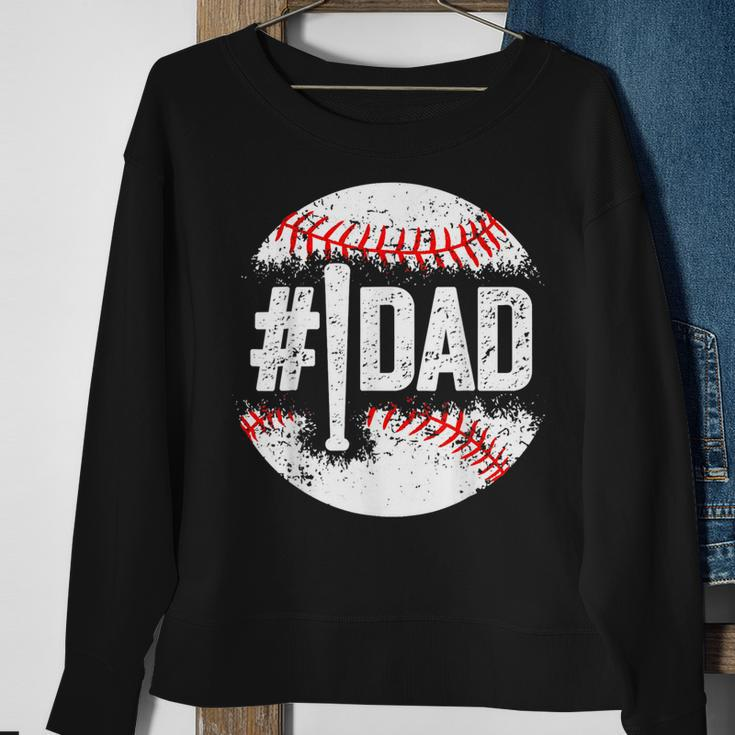 Mens 1 Dad Baseball Number One Daddy Son Gifts Fathers Day Sweatshirt Gifts for Old Women