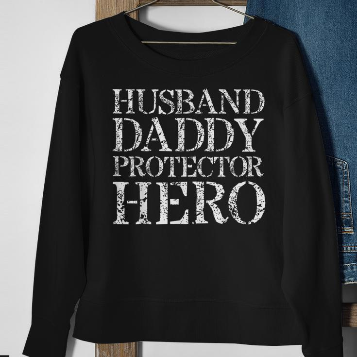 Mens Husband Daddy Protector Hero Funny Husband Gifts From Wife Men Women Sweatshirt Graphic Print Unisex Gifts for Old Women