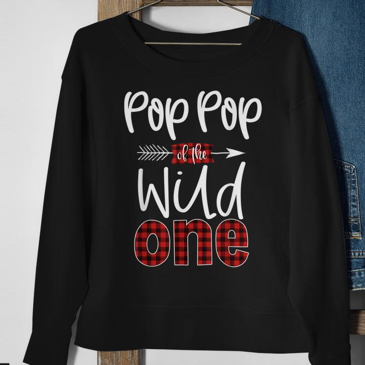 Mens Pop Pop Of Wild One Buffalo Plaid Lumberjack 1St Birthday Sweatshirt Gifts for Old Women