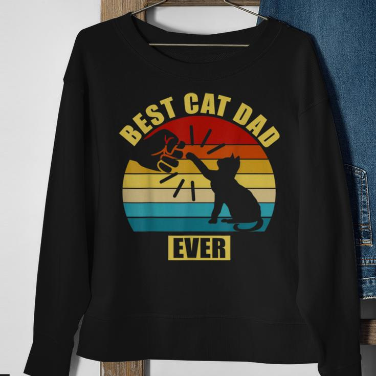 Mens Retro Vintage Best Cat Dad Ever Fist Bump Sweatshirt Gifts for Old Women