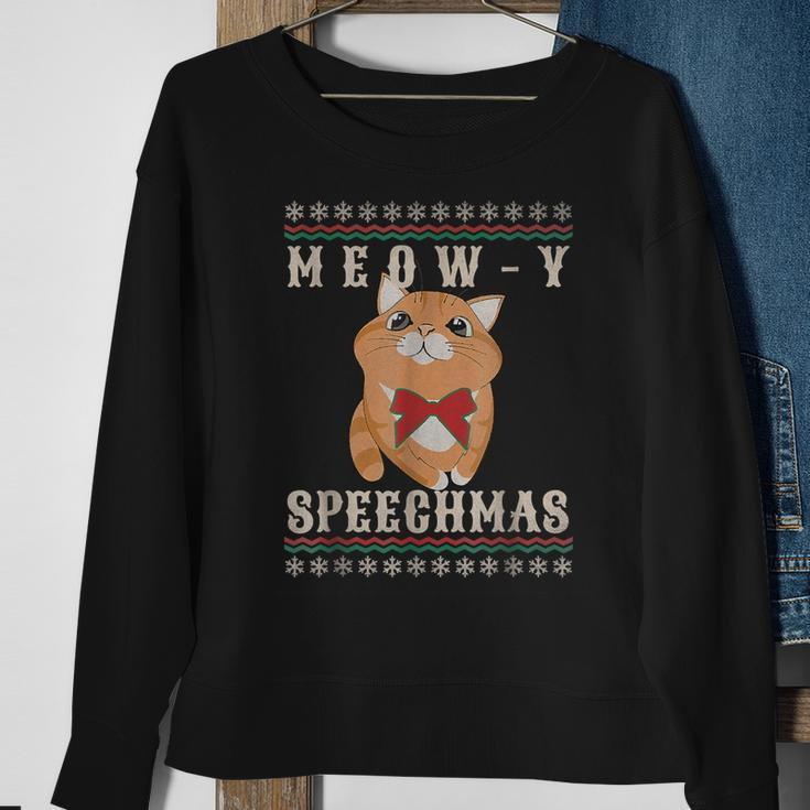 Meow-Y Speechmas Christmas Cat Funny Cat Love Pajama Xmas Men Women Sweatshirt Graphic Print Unisex Gifts for Old Women