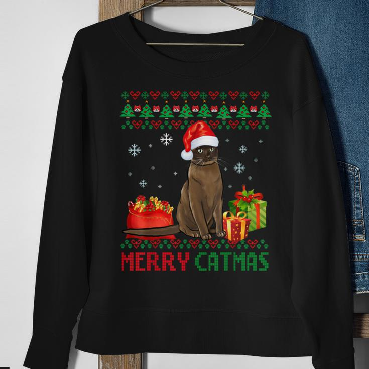 Merry Catmas Cat Ugly Christmas Burmese Mom Dad Sweatshirt Gifts for Old Women
