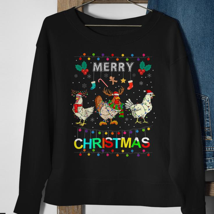 Merry Christmas Chicken Funny Christmas Lights Ugly Sweater Men Women Sweatshirt Graphic Print Unisex Gifts for Old Women