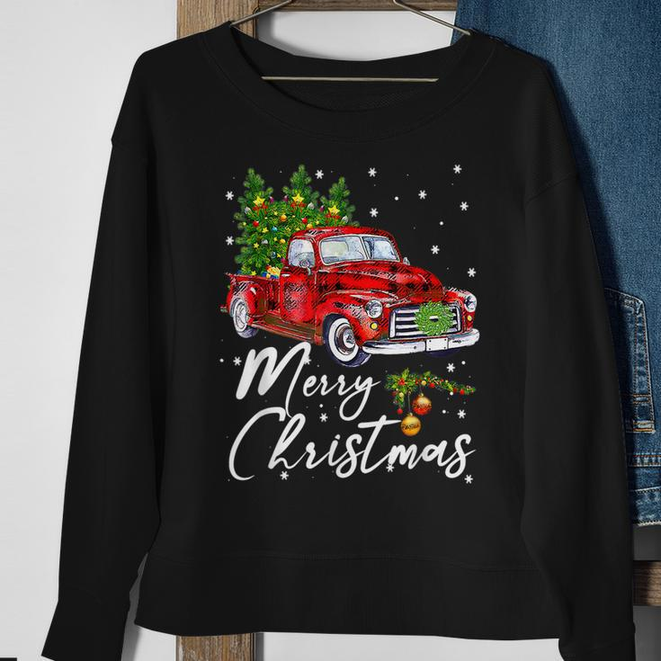 Merry Christmas Vintage Wagon Red Truck Pajama Family Party Men Women Sweatshirt Graphic Print Unisex Gifts for Old Women