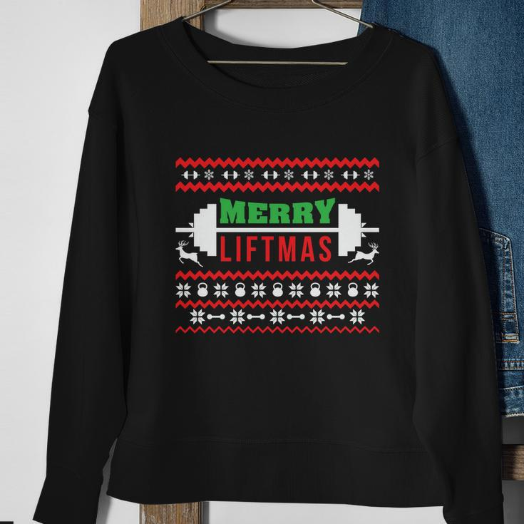 Merry Liftmas Christmas Funny Workout Snowman Christmas Slogans Christmas Tree Sweatshirt Gifts for Old Women