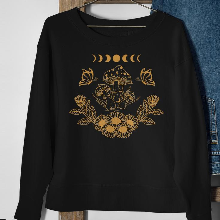 Mushroom & Butterfly With Floral Design And Moon Phase Sweatshirt Gifts for Old Women