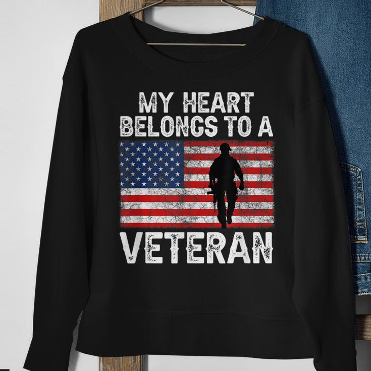 My Heart Belongs To A Veteran Army Veteran Fathers Day Sweatshirt Gifts for Old Women