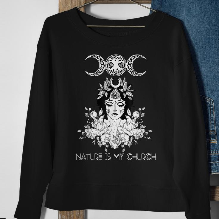 Nature Is My Church Crescent Moon Witchcraft Wiccan Witch Sweatshirt Gifts for Old Women