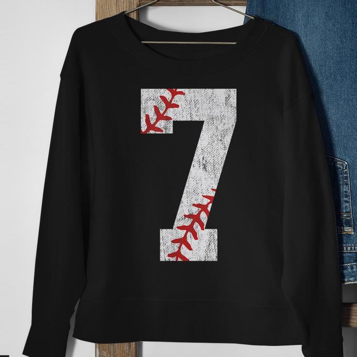 Number 7 Vintage 7Th Birthday Baseball Lover 7 Years Old Sweatshirt Gifts for Old Women