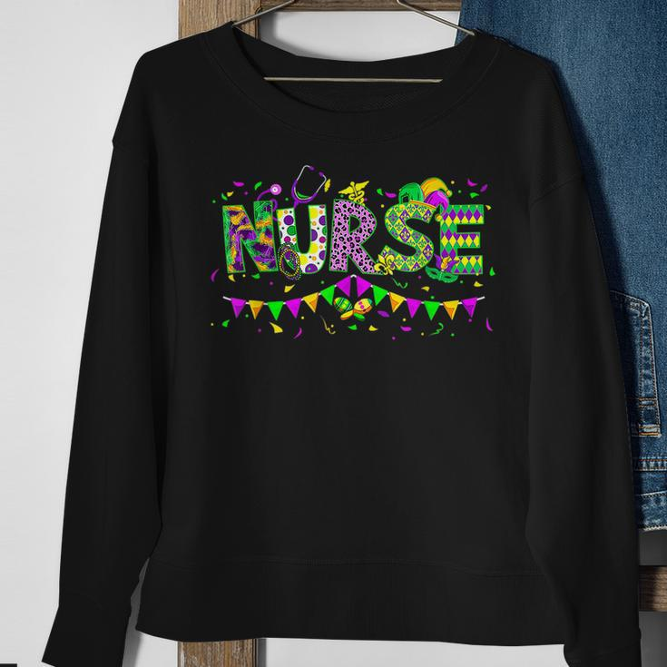 Nurse Mardi Gras Scrub Top Rn Icu Pacu Nicu Er Cna Women V2 Sweatshirt Gifts for Old Women