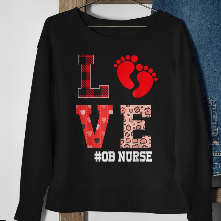 Ob Nurse Love Valentines Day Leopard Plaid Hearts Nursing Men Women Sweatshirt Graphic Print Unisex Gifts for Old Women