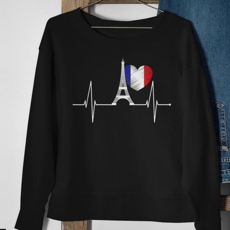 Paris Skyline Heartbeat French Flag Heart With Eiffel Tower Men Women Sweatshirt Graphic Print Unisex Gifts for Old Women
