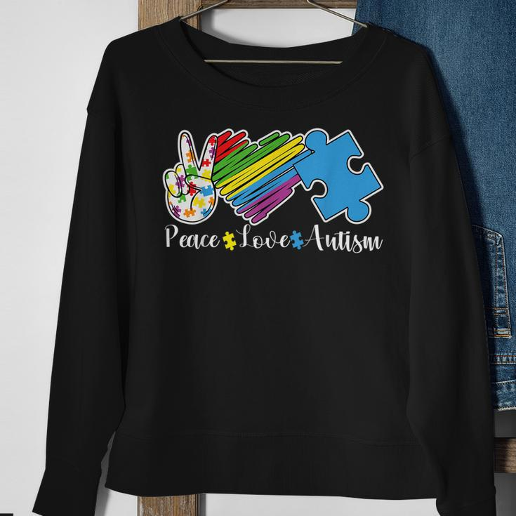 Peace Love Autism Puzzle In April We Wear Blue For Autism Sweatshirt Gifts for Old Women