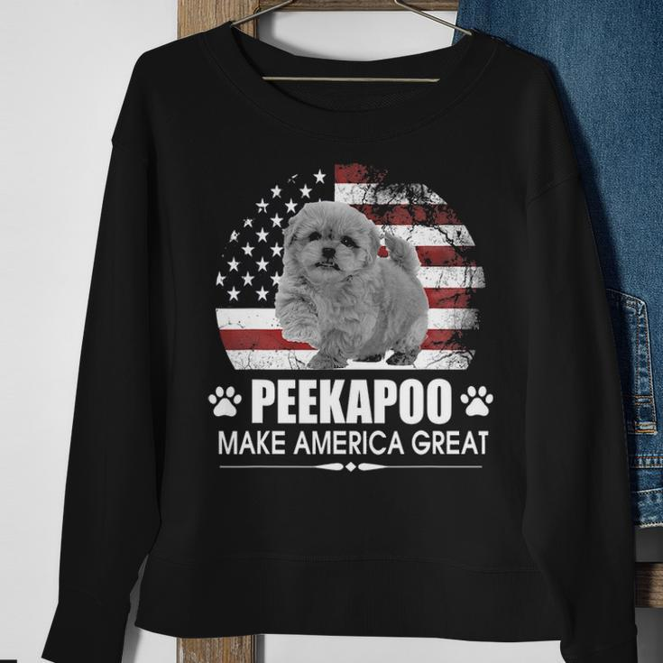 Peekapoo Dog Make America Great Dog Flag Patriotic Sweatshirt Gifts for Old Women