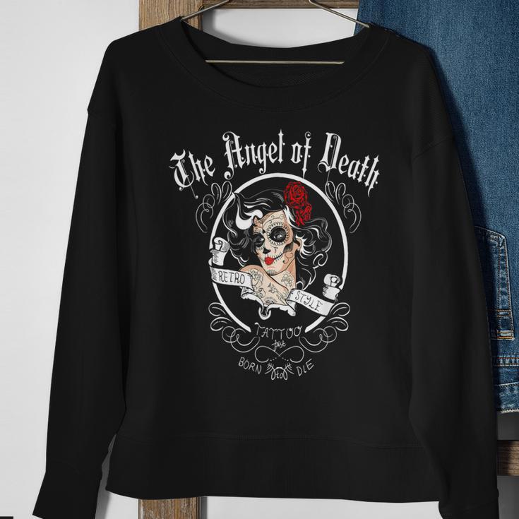 Pin Up Girl Schädel Motorrad Biker Babe Lady Engel Des Todes Sweatshirt Geschenke für alte Frauen