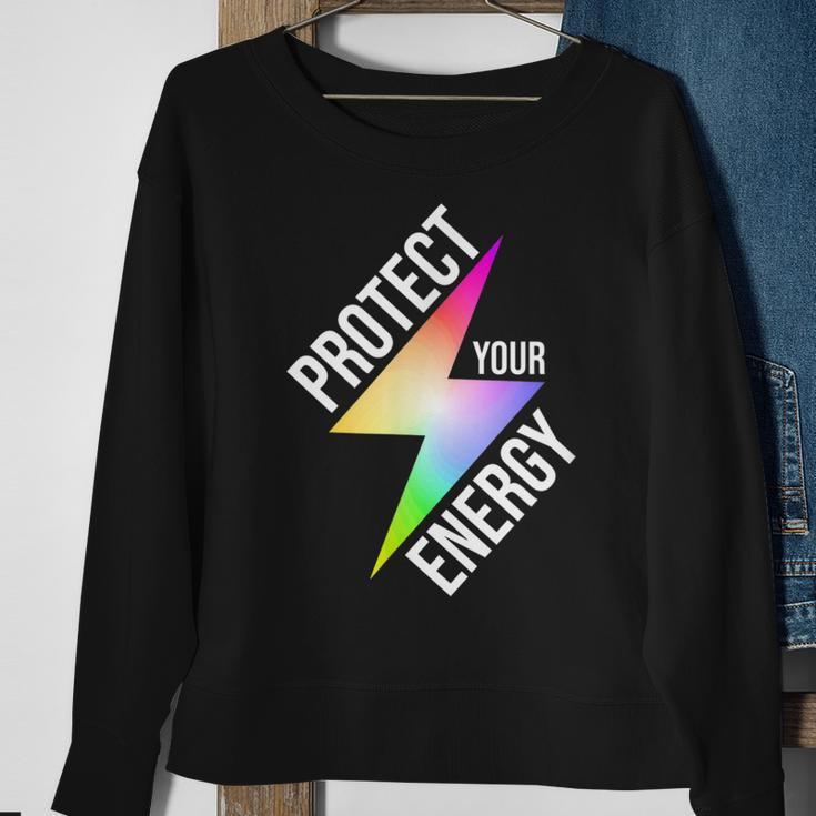 Protect Your Energy Colorful Lightning Bolt Men Women Sweatshirt Graphic Print Unisex Gifts for Old Women