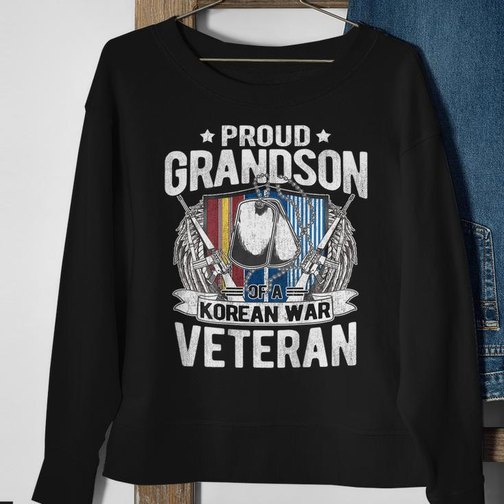 Proud Grandson Of Korean War Veteran Dog Tag Military Family Men Women Sweatshirt Graphic Print Unisex Gifts for Old Women