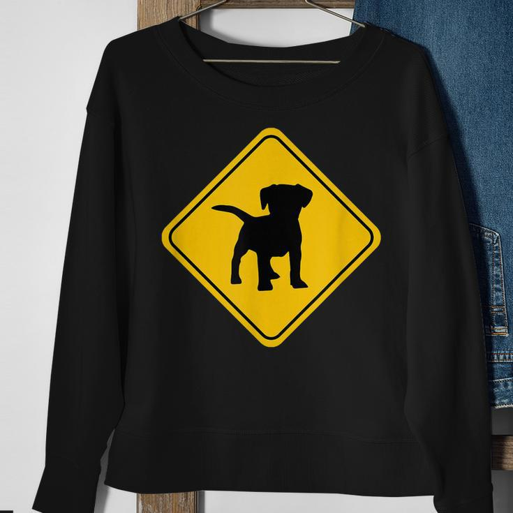 Puppy Dog Cute Crossing Road Sign Classic Minimalist Graphic Men Women Sweatshirt Graphic Print Unisex Gifts for Old Women
