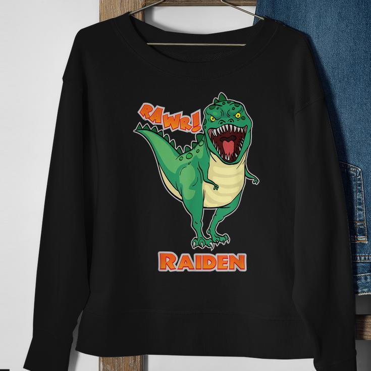 Raiden Name Personalized Custom Dinosaur Rawr T-Rex Men Women Sweatshirt Graphic Print Unisex Gifts for Old Women