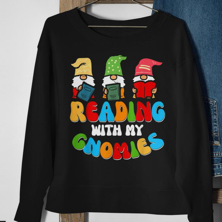 Reading With My Gnomies Funny Gnomes Book Lover Sweatshirt Gifts for Old Women