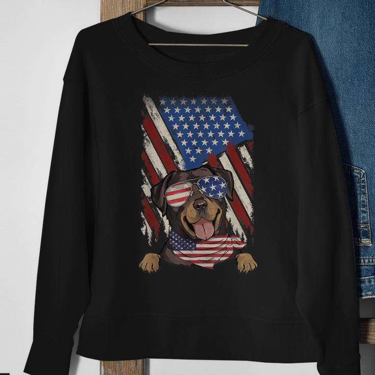 Retro American Flag Rottweiler Dad Mom Dog Lover 4Th Of July Men Women Sweatshirt Graphic Print Unisex Gifts for Old Women