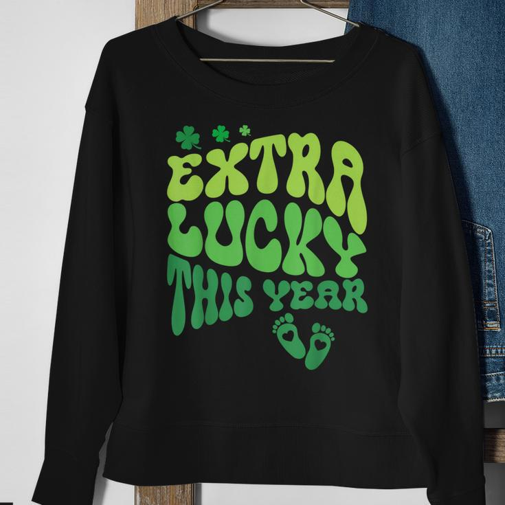 Retro Extra Lucky This Year Funny St Patrick Pregnancy Sweatshirt Gifts for Old Women