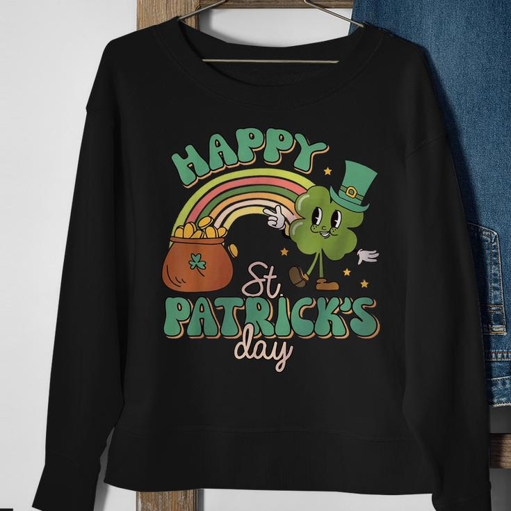 Retro Groovy Happy St Patricks Day Go Lucky Charm Shamrock Sweatshirt Gifts for Old Women