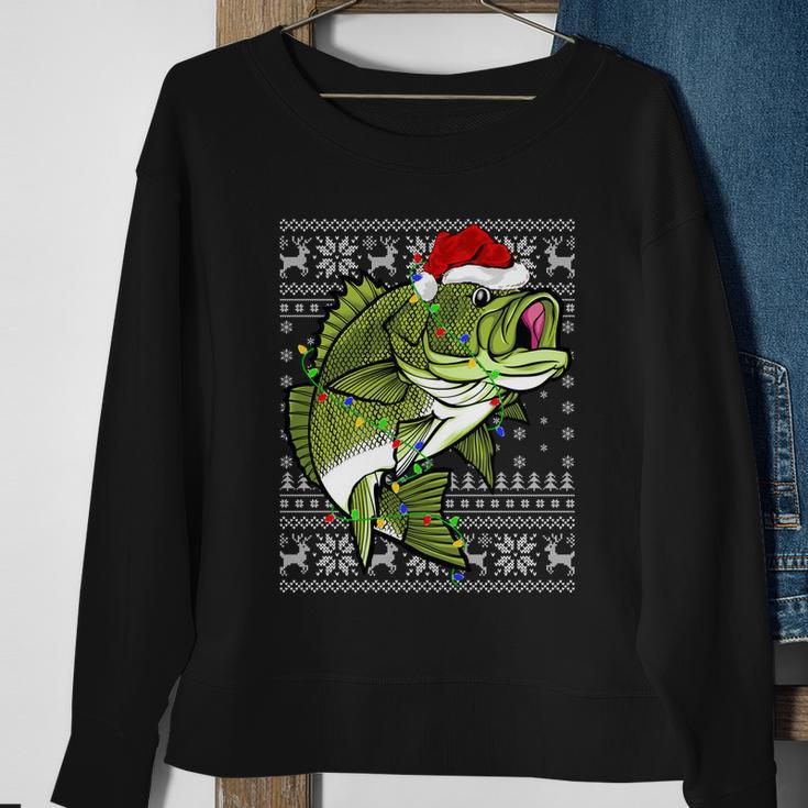 Santa Hat Bass Fish Xmas Lighting Ugly Bass Christmas Funny Gift Sweatshirt Gifts for Old Women