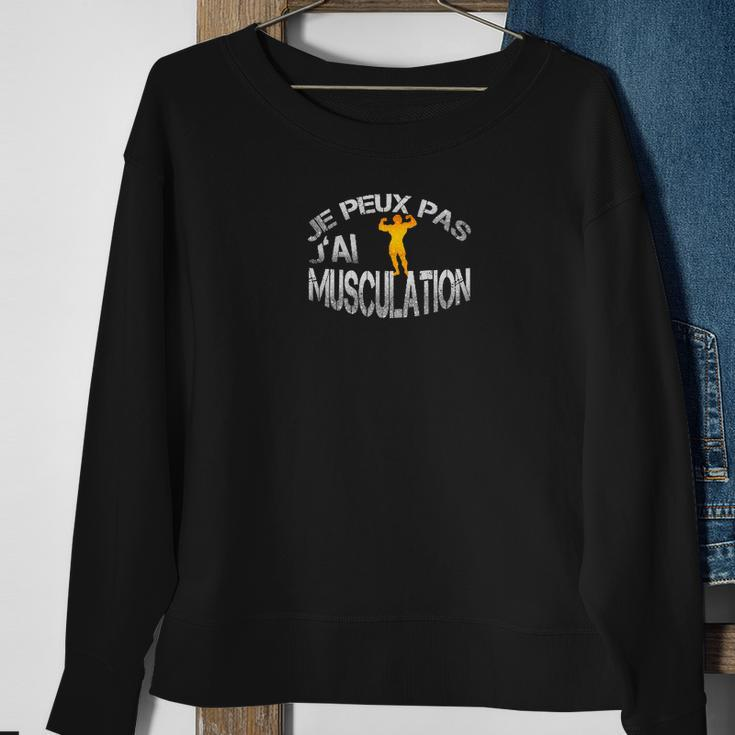 Schwarzes Fitness-Sweatshirt mit Je peux pas j'ai musculation Spruch & Gewichtheber-Motiv Geschenke für alte Frauen