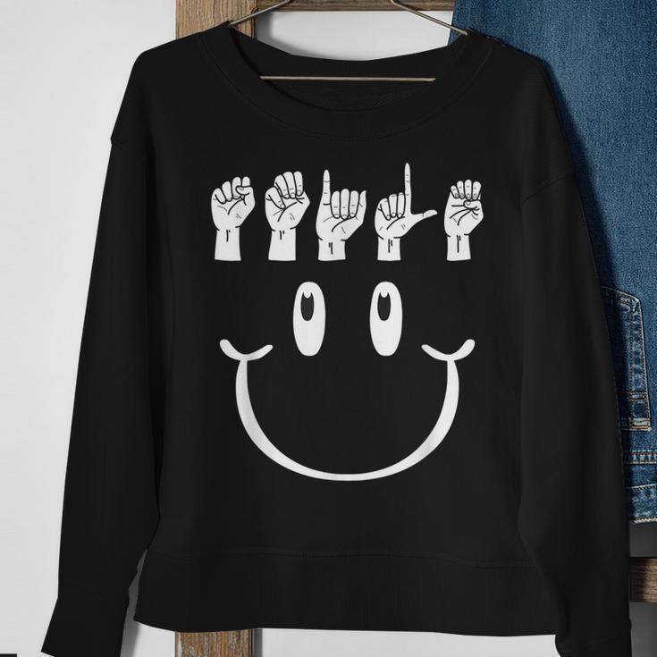 Smile Hand Sign Language Asl Interpreter Translator Sweatshirt Gifts for Old Women