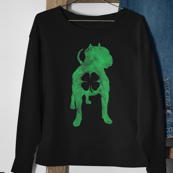 St Patricks Day Dog Pit Bull Shamrock Clover Irish Sweatshirt Gifts for Old Women