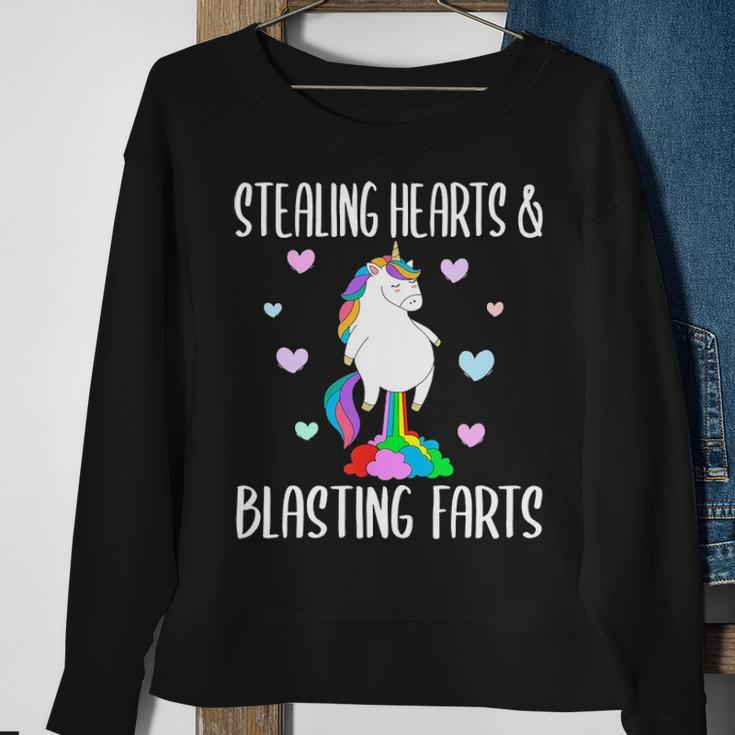 Stealing Hearts And Blasting Farts Funny Unicorn Sweatshirt Gifts for Old Women