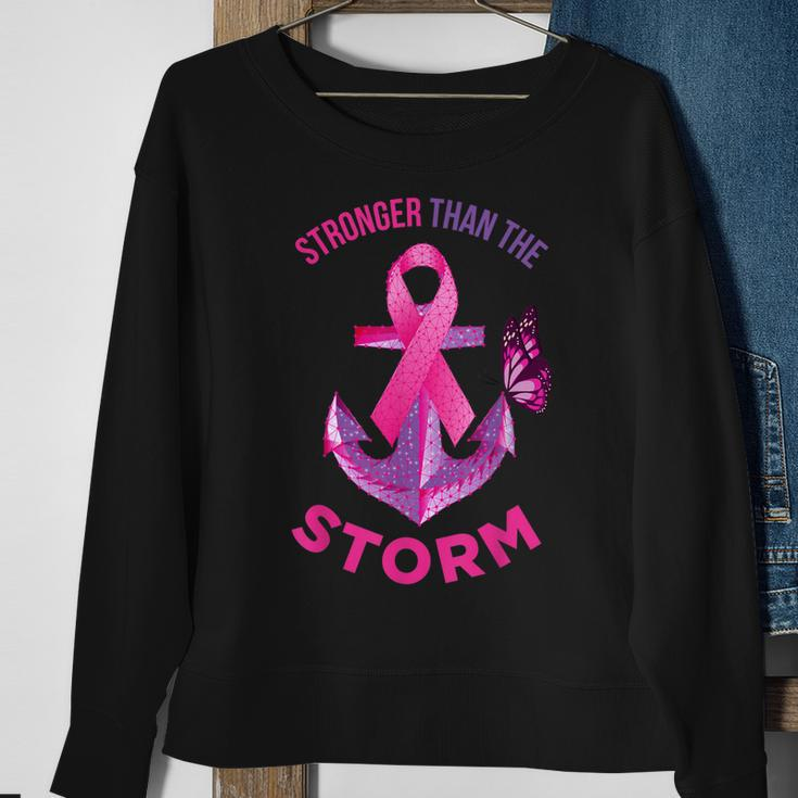 Stronger Than The Storm Fight Breast Cancer Ribbon Wear Pink Sweatshirt Gifts for Old Women