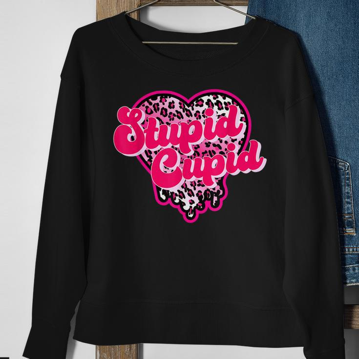 Stupid Cupid Anti Valentine Groovy Valentine Checker Heart Sweatshirt Gifts for Old Women