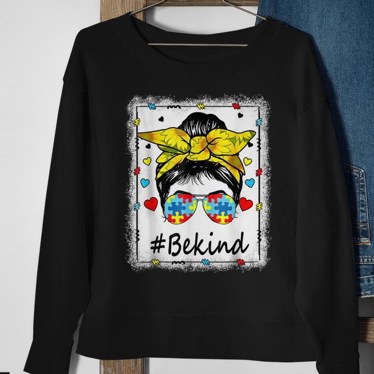 Sunflower Be Kind Girls - Autism Awareness Messy Bun Sweatshirt Gifts for Old Women