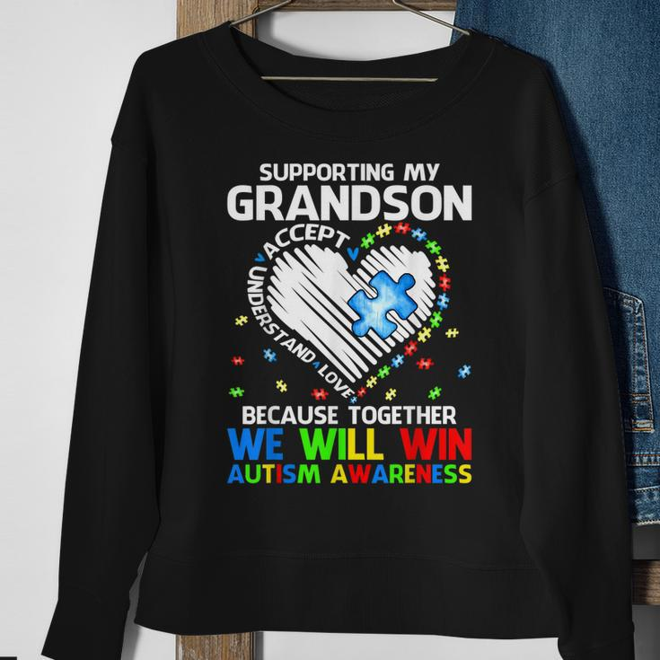 Supporting My Grandson Together We Will Win Autism Awareness Sweatshirt Gifts for Old Women