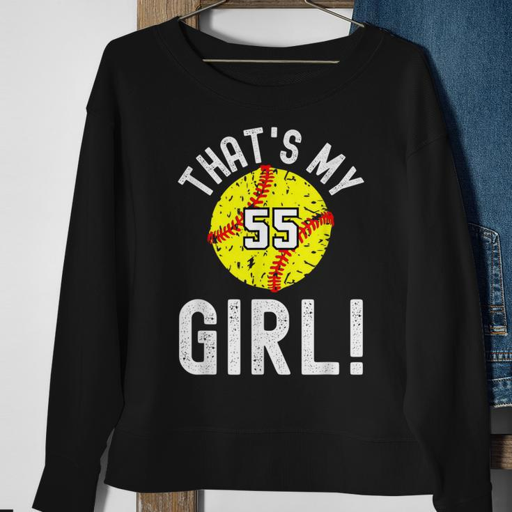 Thats My Girl Jersey Number 55 Vintage Softball Mom Dad Sweatshirt Gifts for Old Women