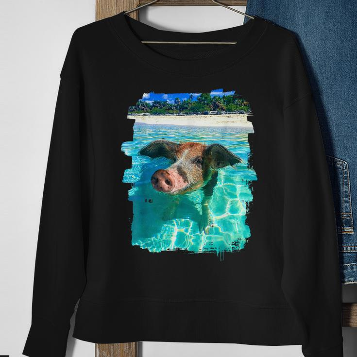 The Bahamas Swimming Pig Caribbean Beach Trips Summer Vibes Sweatshirt Gifts for Old Women