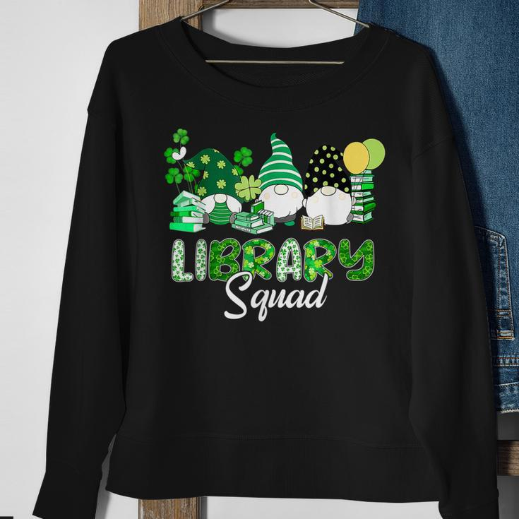 Three Gnomes Leopard Shamrock Library Squad St Patricks Day Sweatshirt Gifts for Old Women